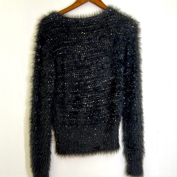 Zara - NWT Sequin Fuzzy Knit Gray Long Sleeve Sweater Size Small - Picture 12 of 12